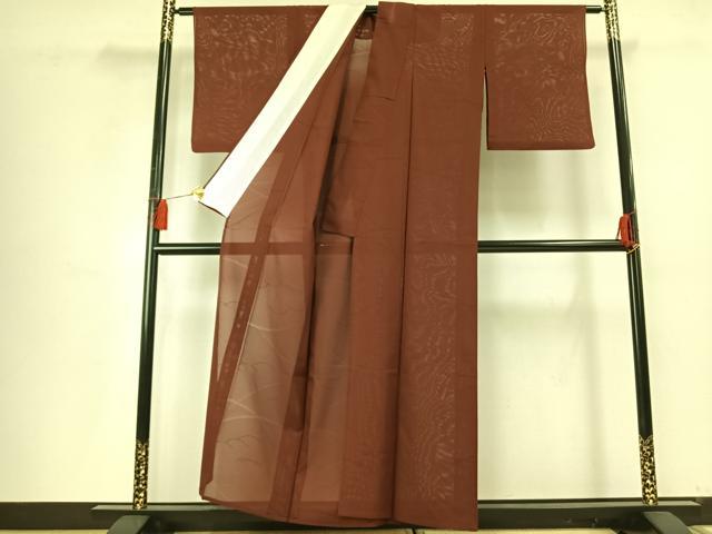 平和屋着物＊夏物 色無地 絽 芝地紋 栗皮茶色 正絹 逸品 AABF5780fy