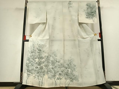 平和屋着物＊夏物 訪問着 絽 手描き 枝葉文 暈し染め 正絹 逸品 AABF5781fy