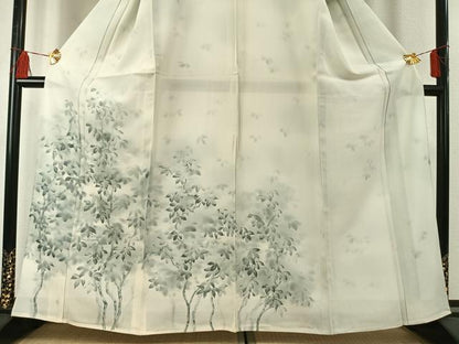 平和屋着物＊夏物 訪問着 絽 手描き 枝葉文 暈し染め 正絹 逸品 AABF5781fy