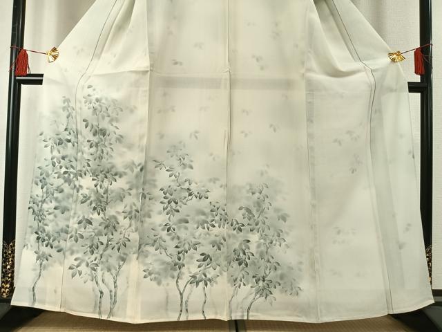 平和屋着物＊夏物 訪問着 絽 手描き 枝葉文 暈し染め 正絹 逸品 AABF5781fy