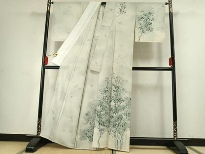 平和屋着物＊夏物 訪問着 絽 手描き 枝葉文 暈し染め 正絹 逸品 AABF5781fy