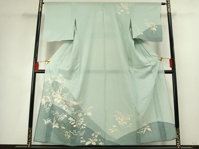 平和屋着物＊夏物 訪問着 絽 駒刺繍 草花文 銀彩 正絹 逸品 AABF5782fy