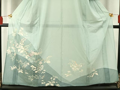 平和屋着物＊夏物 訪問着 絽 駒刺繍 草花文 銀彩 正絹 逸品 AABF5782fy