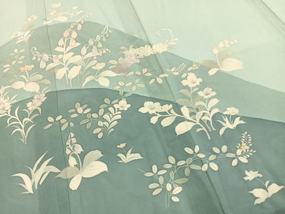 平和屋着物＊夏物 訪問着 絽 駒刺繍 草花文 銀彩 正絹 逸品 AABF5782fy