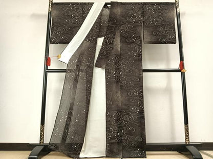 平和屋着物＊夏物 絹芭蕉 流水舞桜文 黒地 正絹 逸品 AABF5784fy
