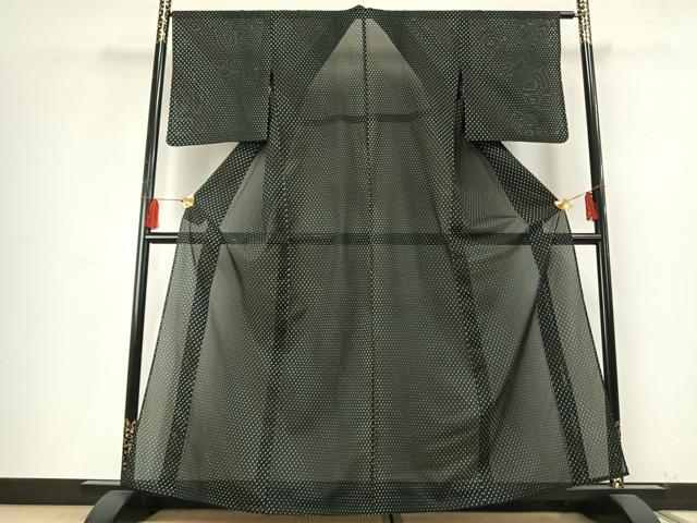 平和屋着物＊夏物　小紋　絽　丸文　黒地　洗える着物　AABF5786fy