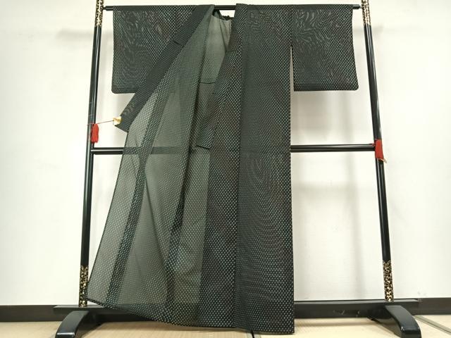 平和屋着物＊夏物　小紋　絽　丸文　黒地　洗える着物　AABF5786fy