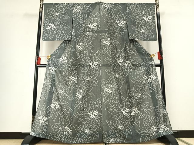 平和屋着物＊夏物 小紋 紗 草花文 洗える着物 AABF5787fy