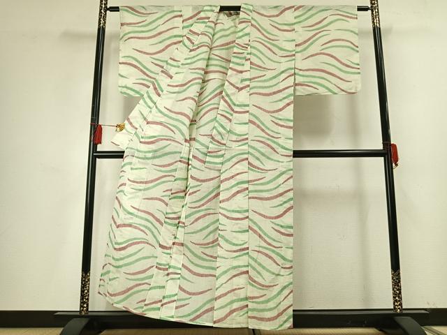 平和屋着物＊夏物 小千谷ちぢみ 流水文 麻 逸品 AABF5788fy