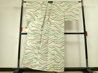 平和屋着物＊夏物 小千谷ちぢみ 流水文 麻 逸品 AABF5788fy