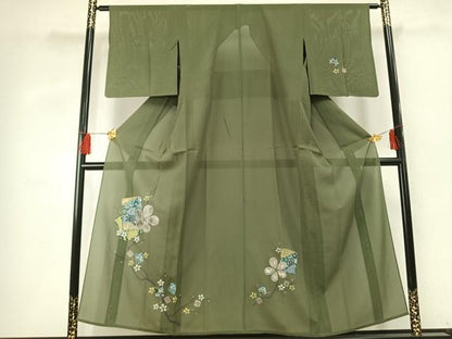 平和屋着物＊夏物 訪問着 絽 色紙重ね枝花文 金銀彩 正絹 逸品 AABF5789fy