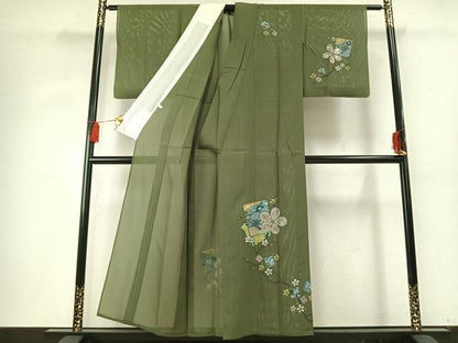 平和屋着物＊夏物 訪問着 絽 色紙重ね枝花文 金銀彩 正絹 逸品 AABF5789fy