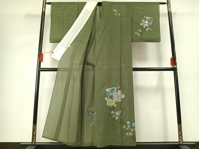 平和屋着物＊夏物 訪問着 絽 色紙重ね枝花文 金銀彩 正絹 逸品 AABF5789fy