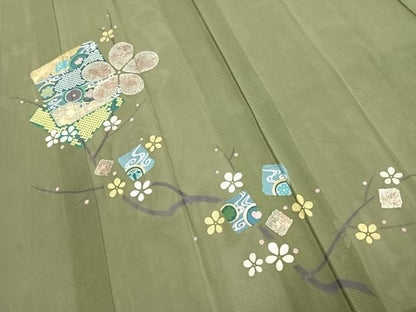 平和屋着物＊夏物 訪問着 絽 色紙重ね枝花文 金銀彩 正絹 逸品 AABF5789fy
