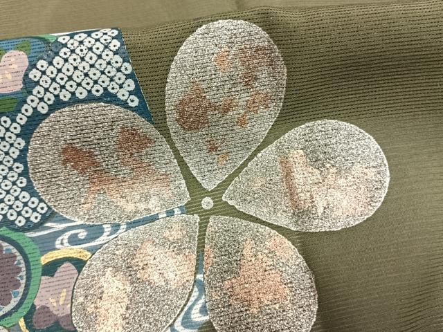 平和屋着物＊夏物 訪問着 絽 色紙重ね枝花文 金銀彩 正絹 逸品 AABF5789fy