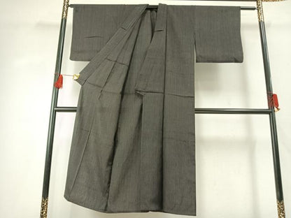 平和屋着物＊夏物　紗紬　縞　黒地　正絹　逸品　AABF5791fy