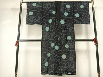 平和屋着物＊夏物　男性　長襦袢　縦絽　丸文　正絹　逸品　AABF5803fy