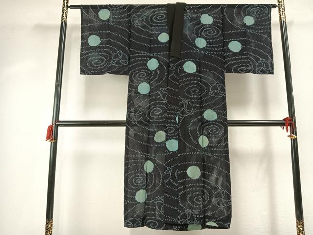 平和屋着物＊夏物　男性　長襦袢　縦絽　丸文　正絹　逸品　AABF5803fy