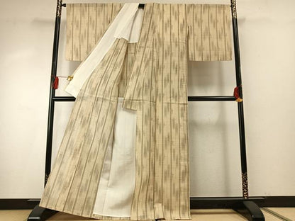 平和屋着物＊夏物 生紬 変わり縞 正絹 逸品 AABF5808fy