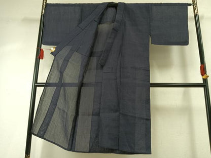 平和屋着物＊夏物 男性 小千谷ちぢみ 青褐色 麻 逸品 AABF5809fy