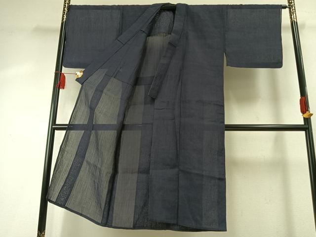 平和屋着物＊夏物 男性 小千谷ちぢみ 青褐色 麻 逸品 AABF5809fy