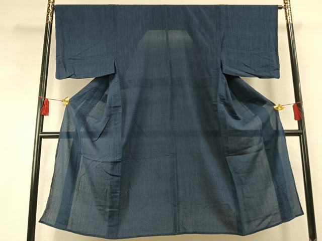 平和屋着物▽男性　紬　単衣　青藍色　正絹　逸品　AABF5810fy