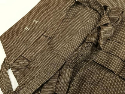 平和屋着物＊夏物 男性 馬乗り袴 絽 縞 正絹 逸品 AABF5818fy