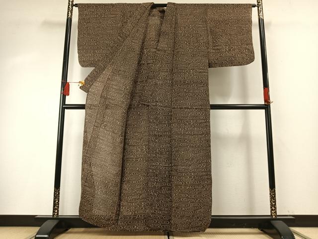平和屋着物＊夏物 小千谷ちぢみ 渦巻き文 麻 逸品 AABF5820fy