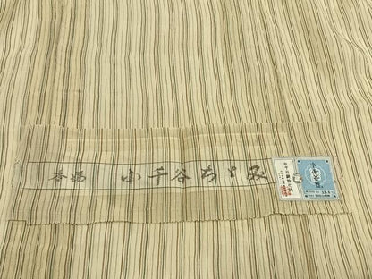 平和屋着物＊夏物 小千谷ちぢみ 縞 杉山織物謹製 証紙付き 麻 逸品 AABF5823fy