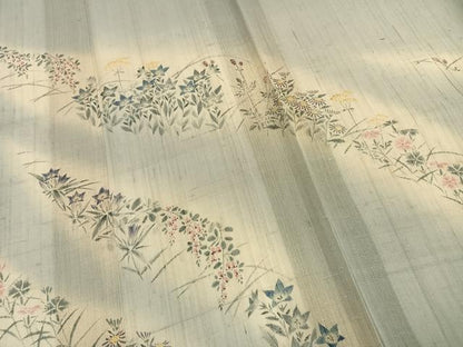 平和屋着物＊夏物 染織の名門 しょうざん 生紬 訪問着 手描き 草花文 正絹 逸品 AABF5824fy