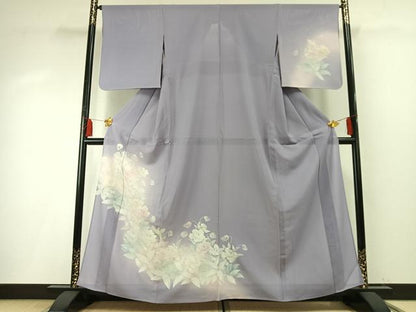 平和屋着物＊夏物 訪問着 絽 手描き 草花文 暈し染め 銀彩 洗える着物 AABF5828fy