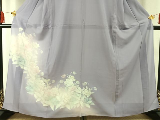 平和屋着物＊夏物 訪問着 絽 手描き 草花文 暈し染め 銀彩 洗える着物 AABF5828fy