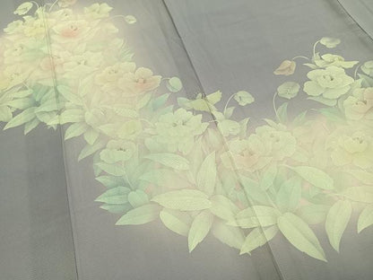 平和屋着物＊夏物 訪問着 絽 手描き 草花文 暈し染め 銀彩 洗える着物 AABF5828fy