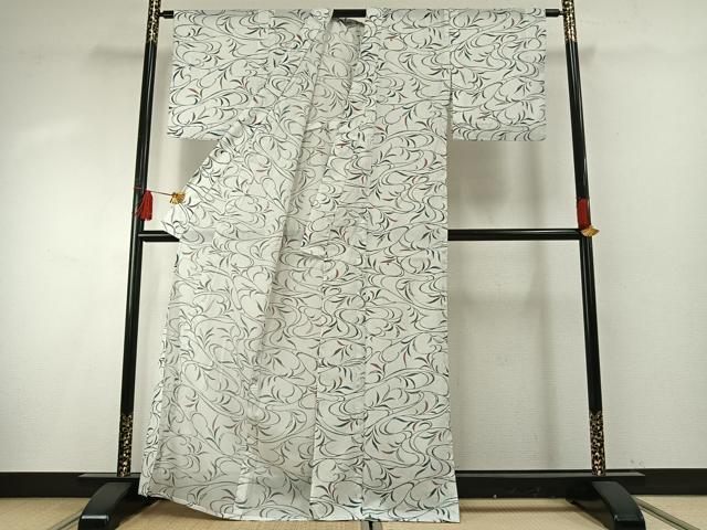 平和屋着物＊夏物 小紋 絽 草葉文 洗える着物 AABF5829fy