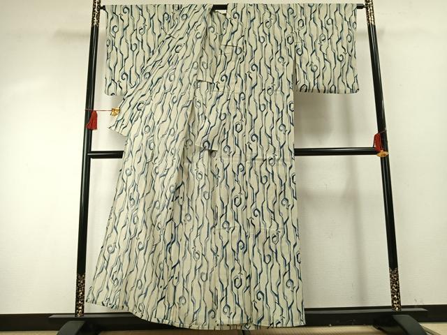 平和屋着物＊夏物 小紋 絽 幾何学文様 洗える着物 AABF5830fy