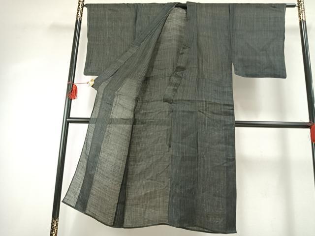 平和屋着物＊夏物 男性 石川県指定無形文化財 能登上布 本麻手織上布 縞 黒地 麻 逸品 AABF5839fy