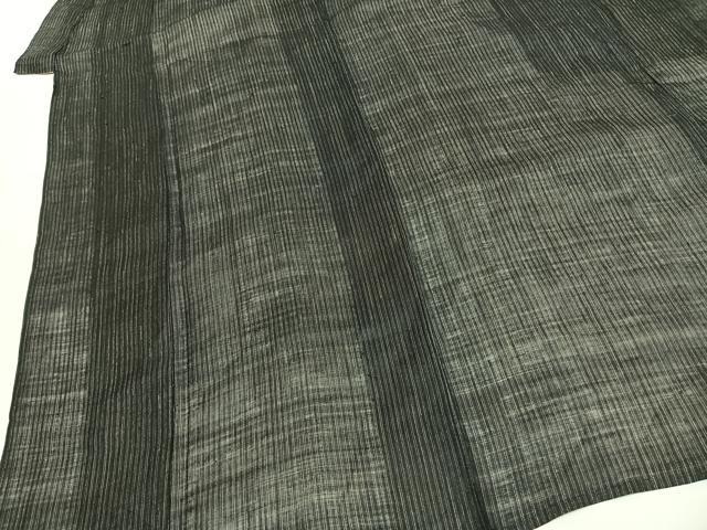 平和屋着物＊夏物 男性 石川県指定無形文化財 能登上布 本麻手織上布 縞 黒地 麻 逸品 AABF5839fy