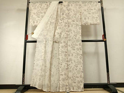 平和屋着物＊夏物 小紋 紗 草花文 正絹 逸品 AABF5840fy