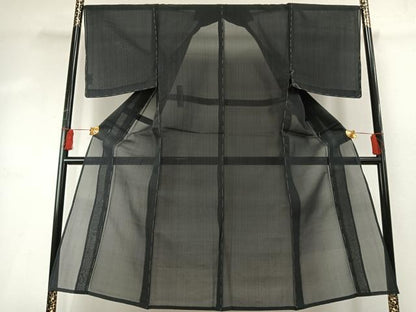 平和屋着物＊夏物 男性 小紋 紗 縞 黒地 正絹 逸品 未使用 AABF5843fy