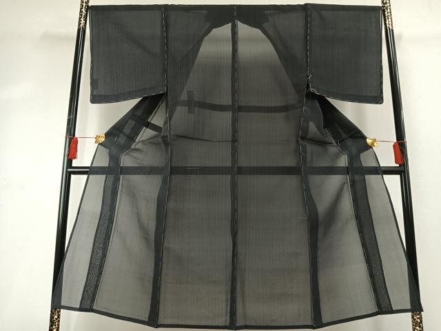 平和屋着物＊夏物 男性 小紋 紗 縞 黒地 正絹 逸品 未使用 AABF5843fy