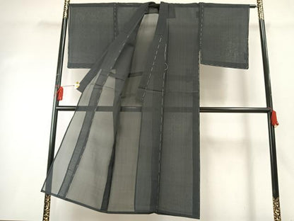 平和屋着物＊夏物 男性 小紋 紗 縞 黒地 正絹 逸品 未使用 AABF5843fy