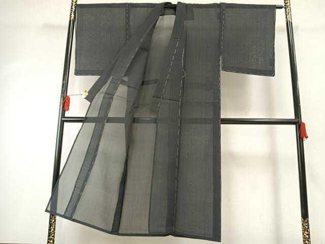 平和屋着物＊夏物 男性 小紋 紗 縞 黒地 正絹 逸品 未使用 AABF5843fy