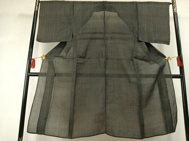 平和屋着物＊夏物 男性 上布 格子 黒地 麻 逸品 AABF5845fy