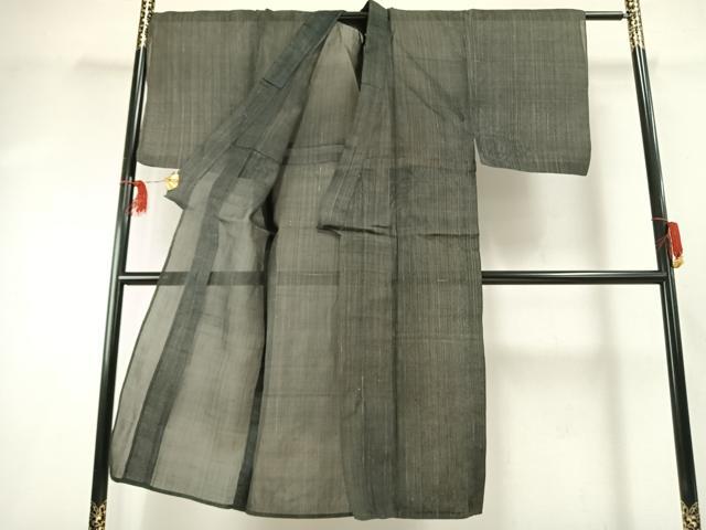 平和屋着物＊夏物 男性 上布 格子 黒地 麻 逸品 AABF5845fy