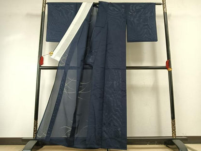 平和屋着物＊夏物 色無地 紗 芝地紋 紺青色 正絹 逸品 AABF5848fy