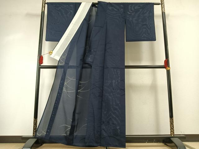 平和屋着物＊夏物 色無地 紗 芝地紋 紺青色 正絹 逸品 AABF5848fy