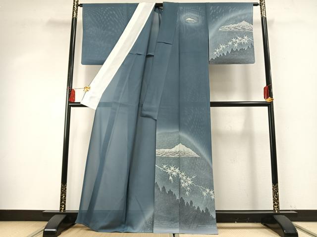 平和屋着物＊夏物 訪問着 絽 風景文 暈し染め 銀彩 正絹 逸品 AABF5849fy