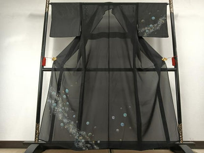 平和屋着物＊夏物 訪問着 絽 道長丸文 黒地 金銀彩 正絹 逸品 AABF5854fy