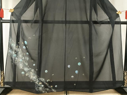 平和屋着物＊夏物 訪問着 絽 道長丸文 黒地 金銀彩 正絹 逸品 AABF5854fy