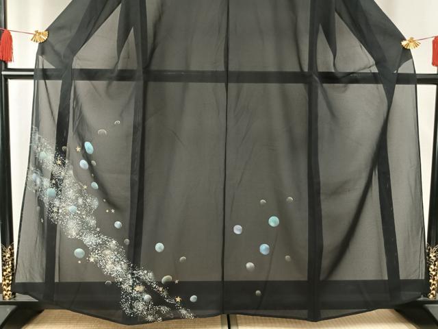 平和屋着物＊夏物 訪問着 絽 道長丸文 黒地 金銀彩 正絹 逸品 AABF5854fy